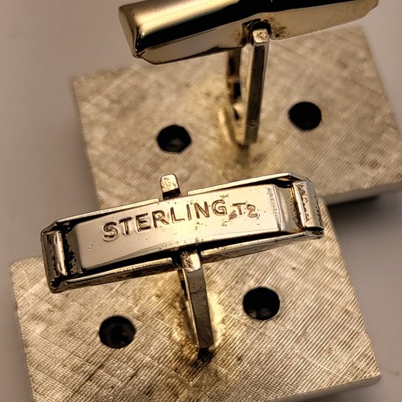 Solid Sterling Silver Green Marble Onyx Inlay Cufflinks - Picture 6 of 7